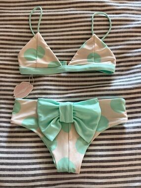 NEW Lolli Swim polka dot salty kiss bow bikini set - small